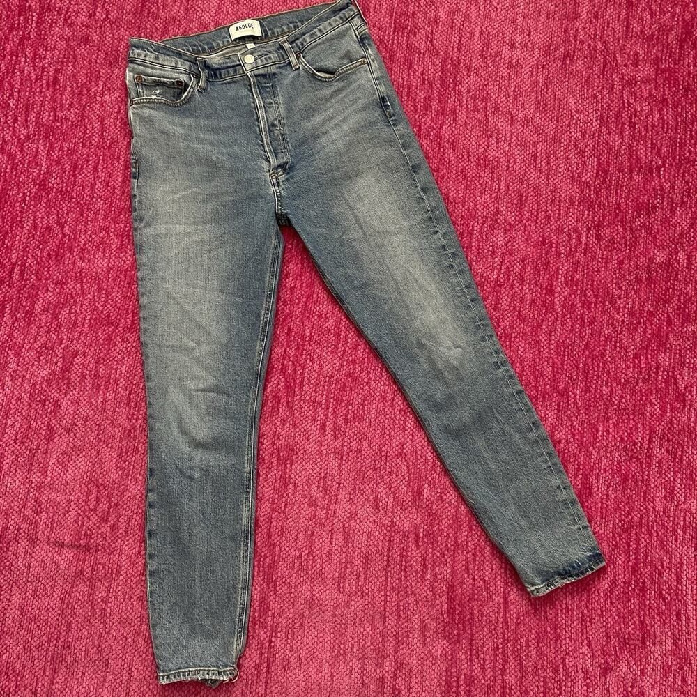 Agolde Nico High Rise Cropped Distressed Slim Jeans A093E-3002 Blue Size 29